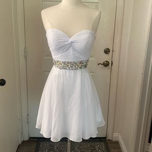 JOVANI White Rhinestone Mini Dress